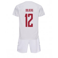 Danmark Kasper Dolberg #12 Bortedraktsett Barn VM 2022 Kortermet (+ korte bukser)